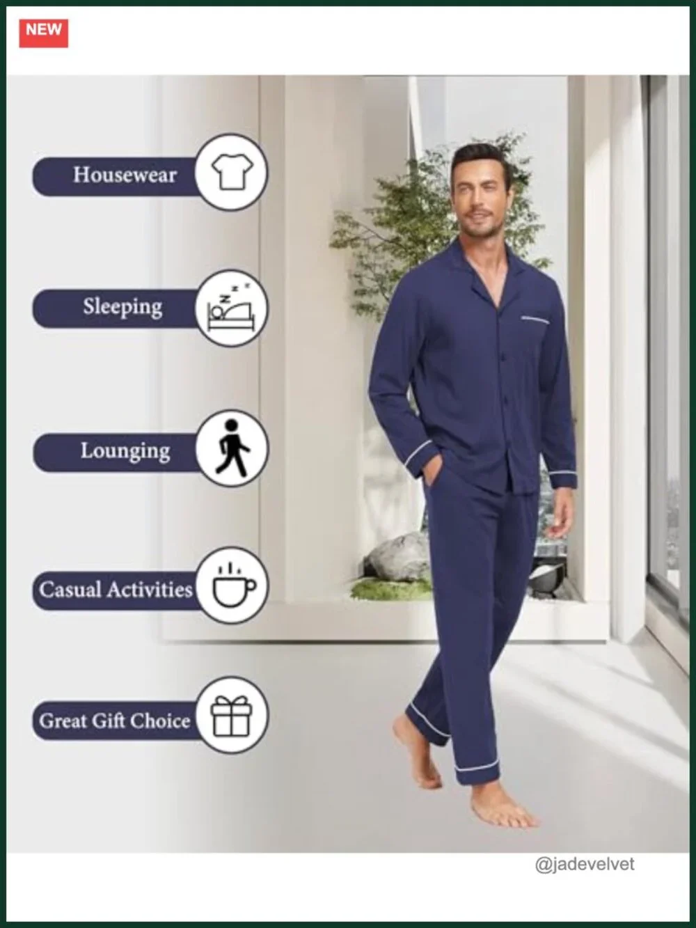 Men's 100% Cotton Pajama Set Long Sleeve Button Up Sleepwear with Pockets